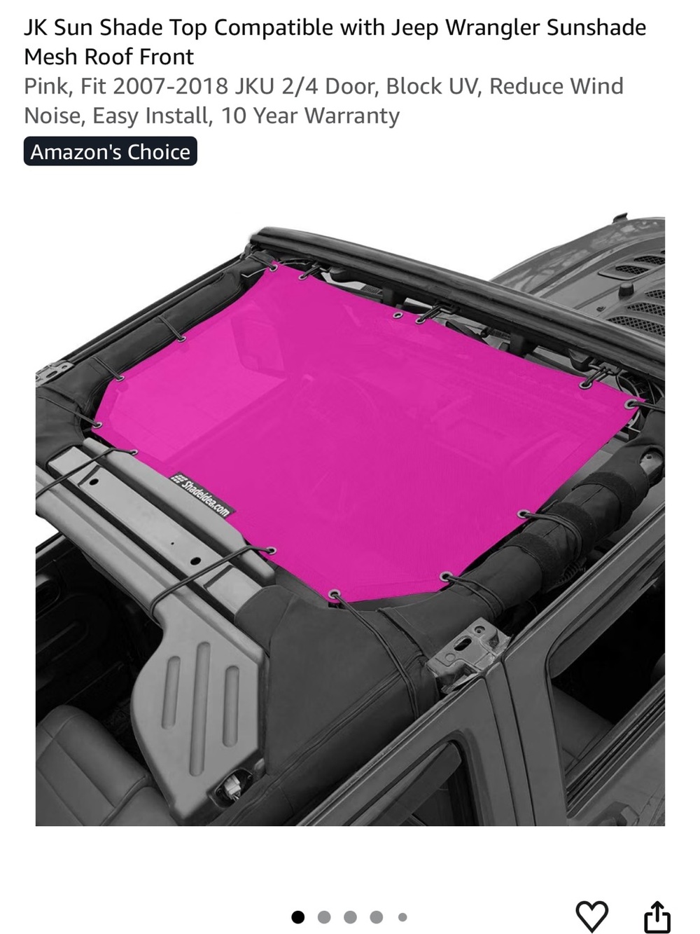 Sun Shade Top for Jeep Wrangler - Pink